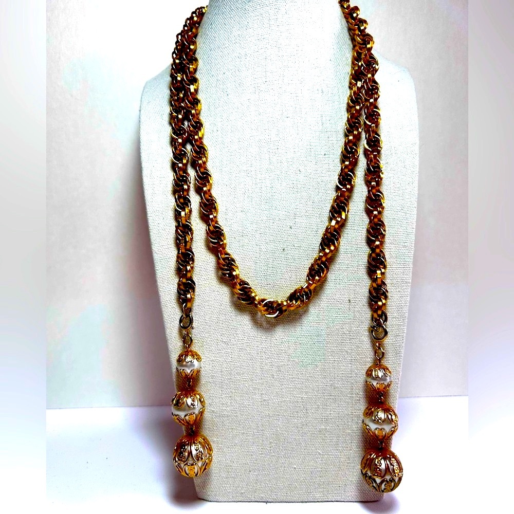 Vintage Park Lane Faux Pearl Convertable Necklace Set Lariat Removable Dangles